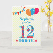 Carte Pour Nephew 12th Birthday Bunting Balloons Card (Fleur jaune)