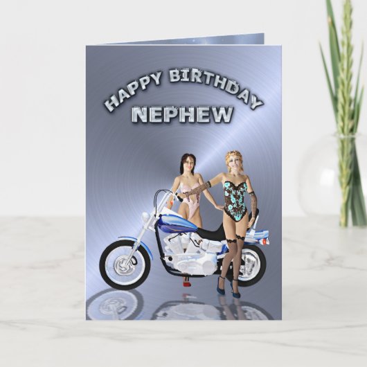 Carte Pour neveu, anniversaire avec les filles et une mo (Devant)