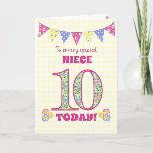 Carte Pour Niece 10e Anniversaire Primroses Bunting Card (Devant)