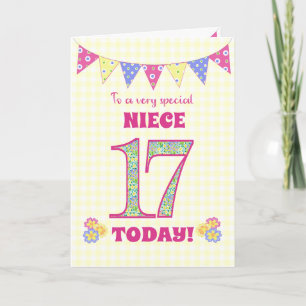 Carte Pour Niece 17th Birthday Primroses et Bunting Card
