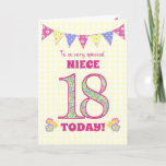 Carte Pour Niece 18th Birthday Primroses et Bunting Card<br><div class="desc">Une jolie carte d'anniversaire du 18ème anniversaire pour votre nièce, avec du bouquet de pois, des fleurs de primrose et des nombres remplis d'un motif de primrose, le tout sur un chèque jaune pâle en vichy arrière - plan. Le message de couverture avant est : "À une NIECE très spéciale...</div>