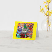 Carte pour notes avec chats à Mardi Gras (Fleur jaune)