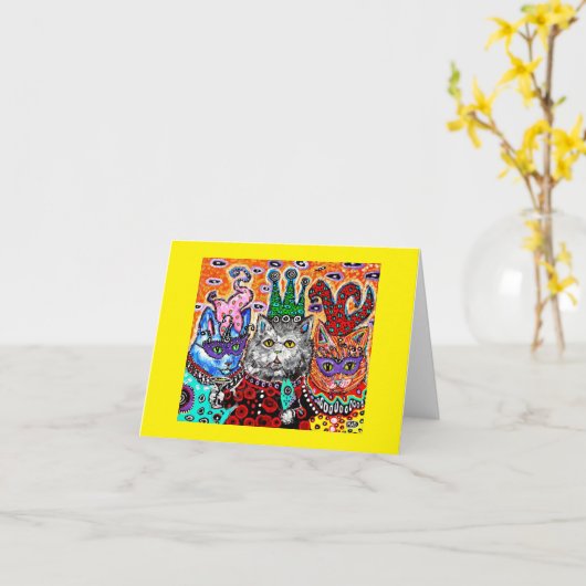 Carte pour notes avec chats à Mardi Gras (Fleur jaune)