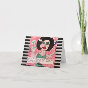 CARTE POUR NOTES-AVEC UN VERRE À LA MAIN