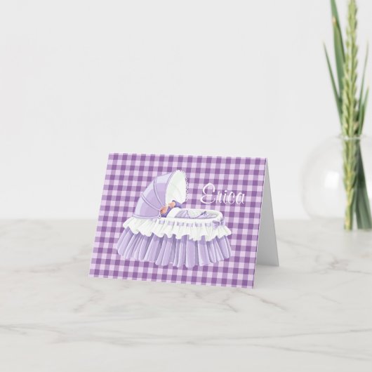 Carte pour notes blanc de bassinet En vichy violet (Devant)