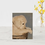 Carte pour notes blanc de chiot d'or Retriever (Fleur jaune)