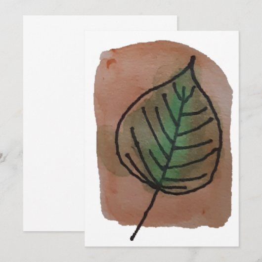 Carte pour notes blanc feuille aquarelle (Devant / Derrière)
