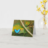 CARTE POUR NOTES BLEU DE PAPILLON DE MORPHO (Fleur jaune)