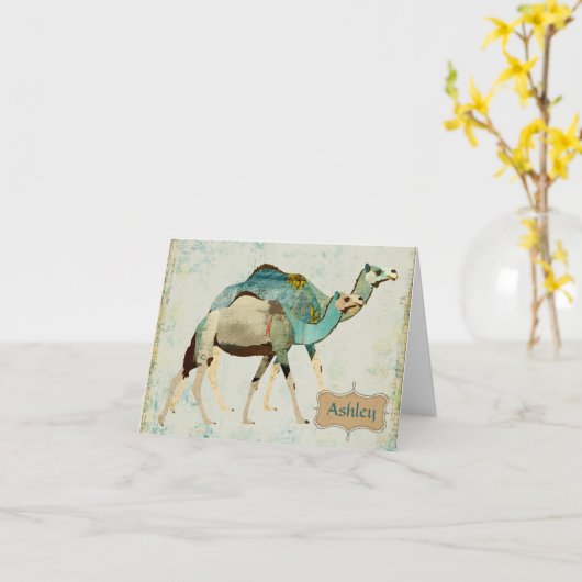 Carte pour notes bleu rêveur de chameaux (Fleur jaune)