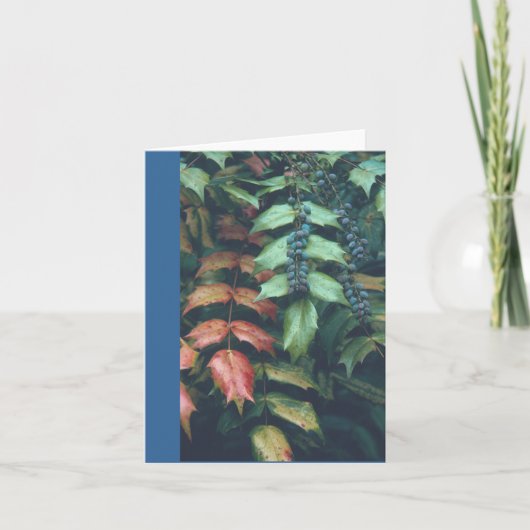 CARTE POUR NOTES, "BLUE BERRIES ON GREEN FEUILLES" (Devant)