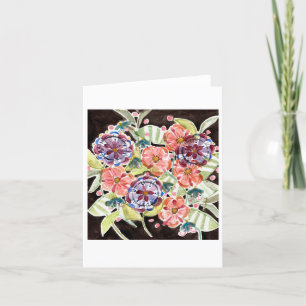 Carte pour notes d'aquarelle florale noir et brill