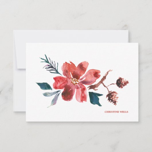 Carte pour notes d'aquarelle Poinsettia (Devant)