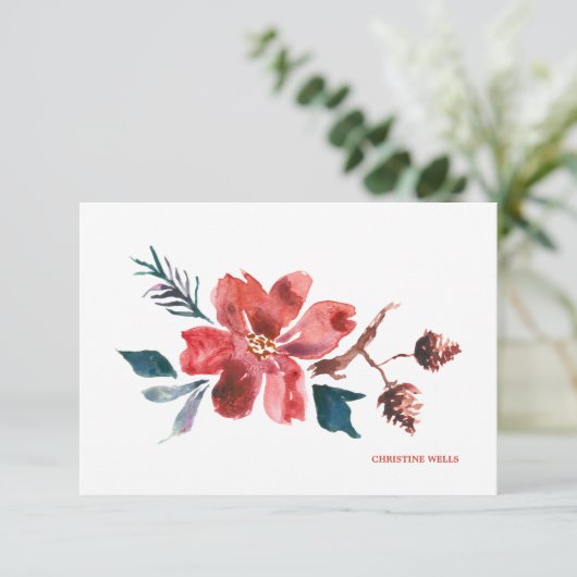 Carte pour notes d'aquarelle Poinsettia (Debout devant)