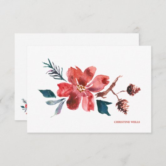 Carte pour notes d'aquarelle Poinsettia (Devant / Derrière)