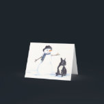 Carte pour notes d'art de Bulldog et Snowman Dog<br><div class="desc">Cette carte de notes présente une reproduction de mon aquarelle originale d'un Bulldog et Snowman français.</div>