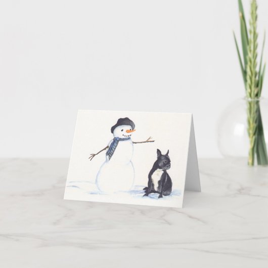 Carte pour notes d'art de Bulldog et Snowman Dog (Devant)