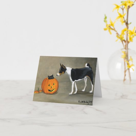 Carte pour notes d'art de chien de "Basenji (Fleur jaune)