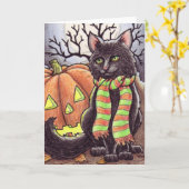 Carte pour notes de chat de Halloween (Fleur jaune)