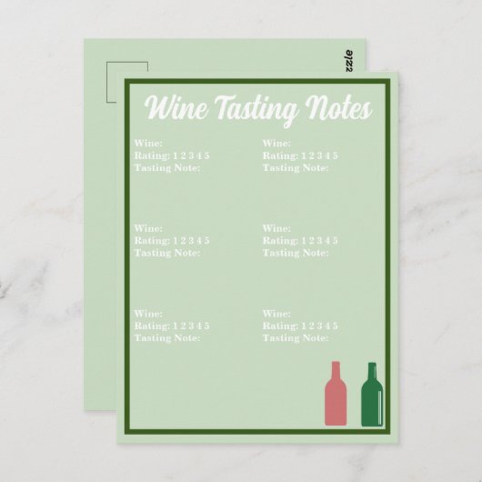Carte pour notes de dégustation (Devant / Derrière)