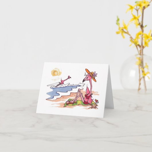 Carte pour notes de Flamant rose de ski (Fleur jaune)