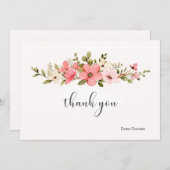 Carte pour notes de fleurs d'aquarelle rose et bla (Devant / Derrière)