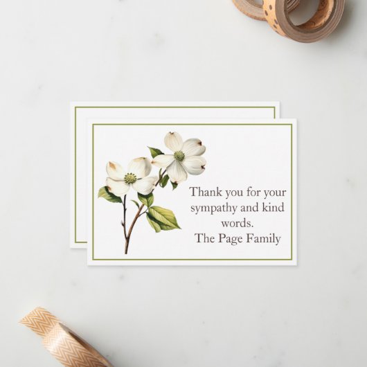 Carte pour notes de la Sympathie Dogwood Merci (Devant/Arrière en situation)