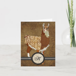 Carte pour notes de luxe de monogramme de lama