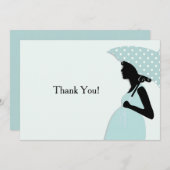 Carte pour notes de Merci à parapluie bleu Polka (Devant / Derrière)