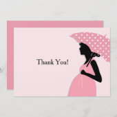 Carte pour notes de Merci à parapluie rose (Devant / Derrière)