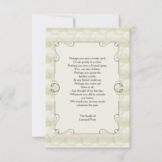 Carte pour notes de Merci de perte de feuille (Devant)