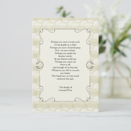 Carte pour notes de Merci de perte de feuille (Debout devant)