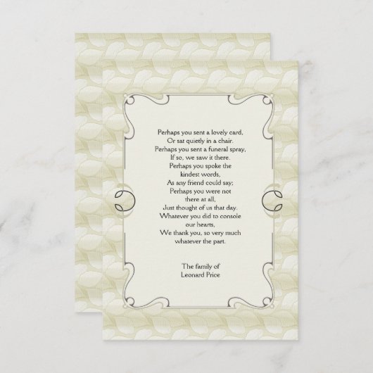 Carte pour notes de Merci de perte de feuille (Devant / Derrière)