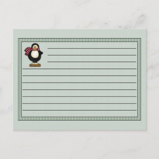 Carte pour notes de recettes de pingouin de Noël (Devant)
