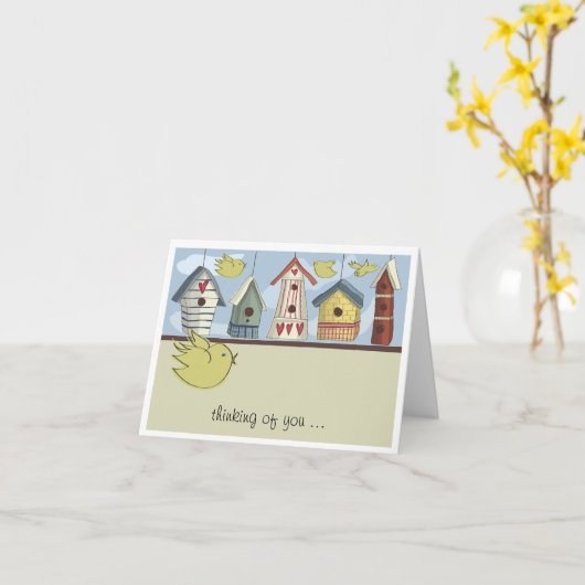 Carte pour notes de Whimsical Birhouses (Fleur jaune)
