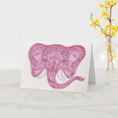 Carte pour notes d'éléphant rose Paisley (Fleur jaune)