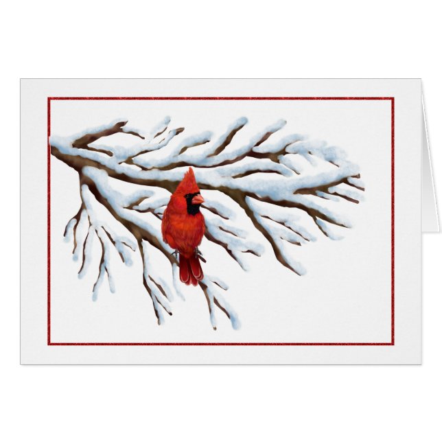 Carte pour notes du cardinal rouge d'hiver (Devant Horizontal)
