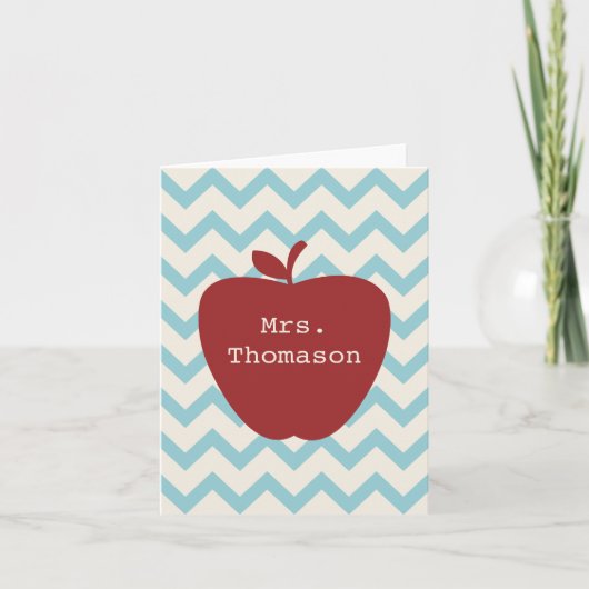 Carte pour notes enseignant Red Apple Aqua Chevron (Devant)