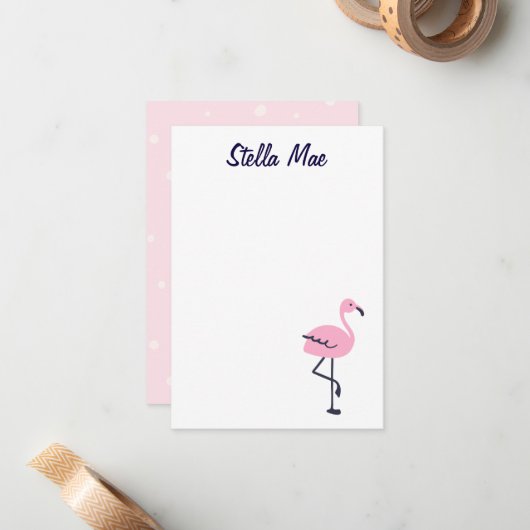 Carte pour notes flamand rose mignon (Devant/Arrière en situation)