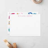 Carte pour notes floral rose et bleu peint moderne (Devant/Arrière en situation)