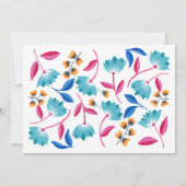 Carte pour notes floral rose et bleu peint moderne (Dos)