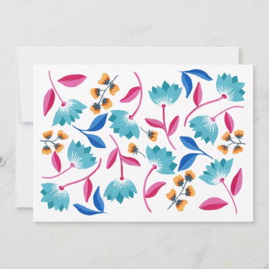 Carte pour notes floral rose et bleu peint moderne (Dos)