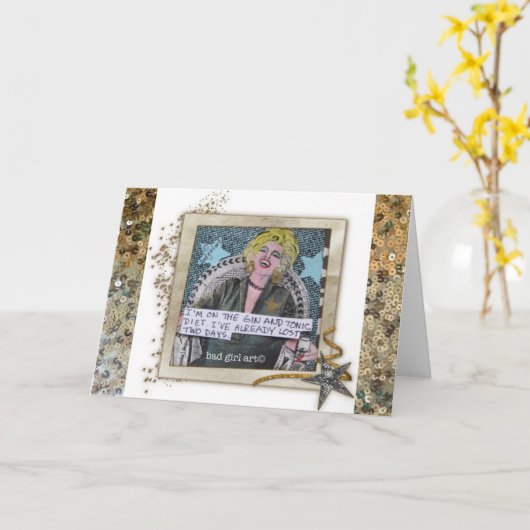 CARTE POUR NOTES-JE SUIS SUR LE GIN ET LE RÉGIME T (Fleur jaune)