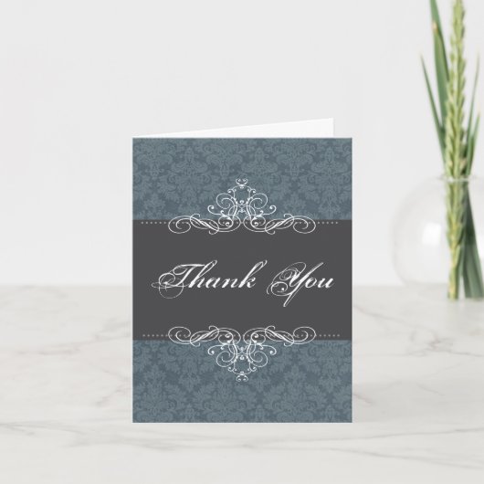 Carte pour notes Merci élégant à Damas bleu (Devant)