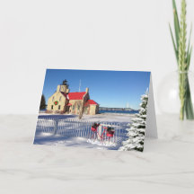 Carte pour notes Noël Old Mackinac Point Phare