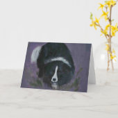 Carte pour notes original d'art de border collie (Fleur jaune)