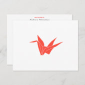 Carte pour notes plat de la grue Origami rouge (Devant / Derrière)
