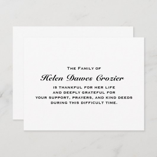 Carte pour notes plat de perte et de sympathie (Devant / Derrière)