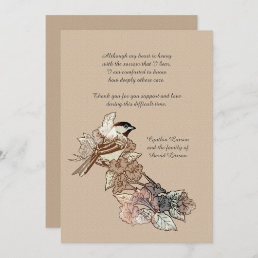 Carte pour notes solitaire de Merci de perte (Devant / Derrière)