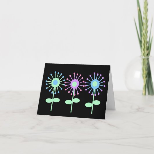 Carte pour notes vide de rétros fleurs (Devant)