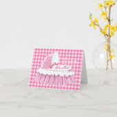 Carte pour notes vierge de bassinet En vichy rose (Fleur jaune)